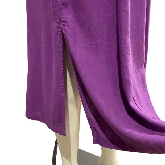 J.Jill Petite M Purple Puff Sleeve Linen Blend Midi Dress Button Front Boho - Picture 10 of 13